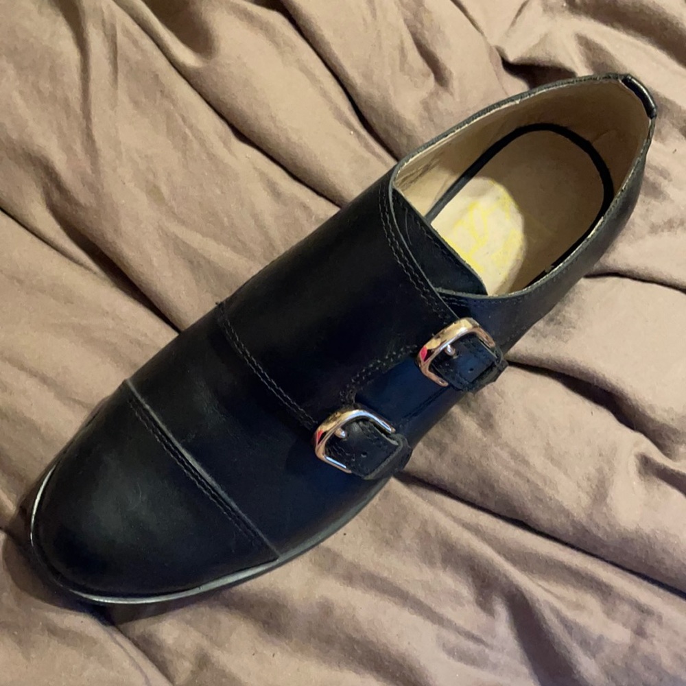 Kate & Mel Double Buckle Black Leather Brogues
